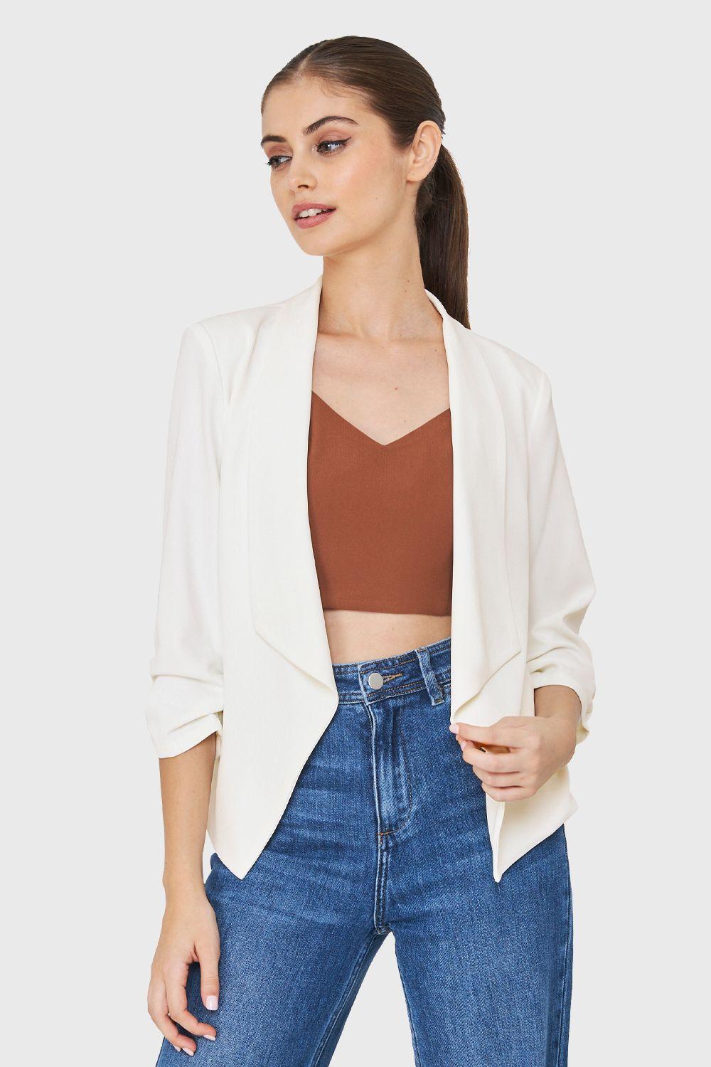 Blazer Mangas 3/4 Solapa Blanco Nicopoly-0