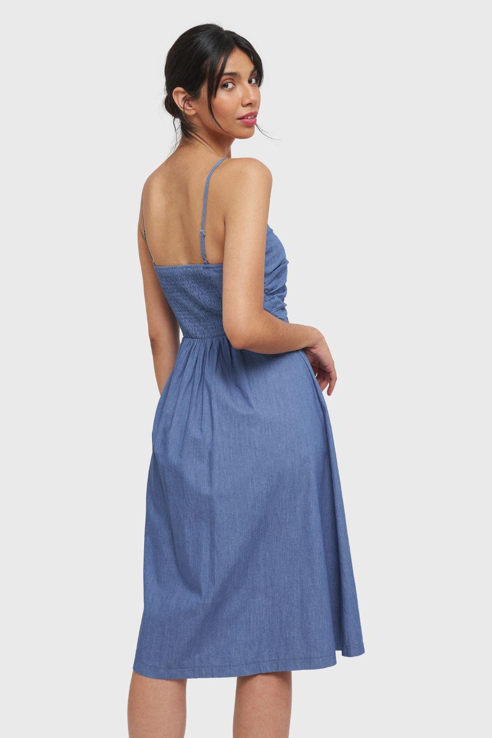 Vestido Botones Tipo Denim Azul Nicopoly-3