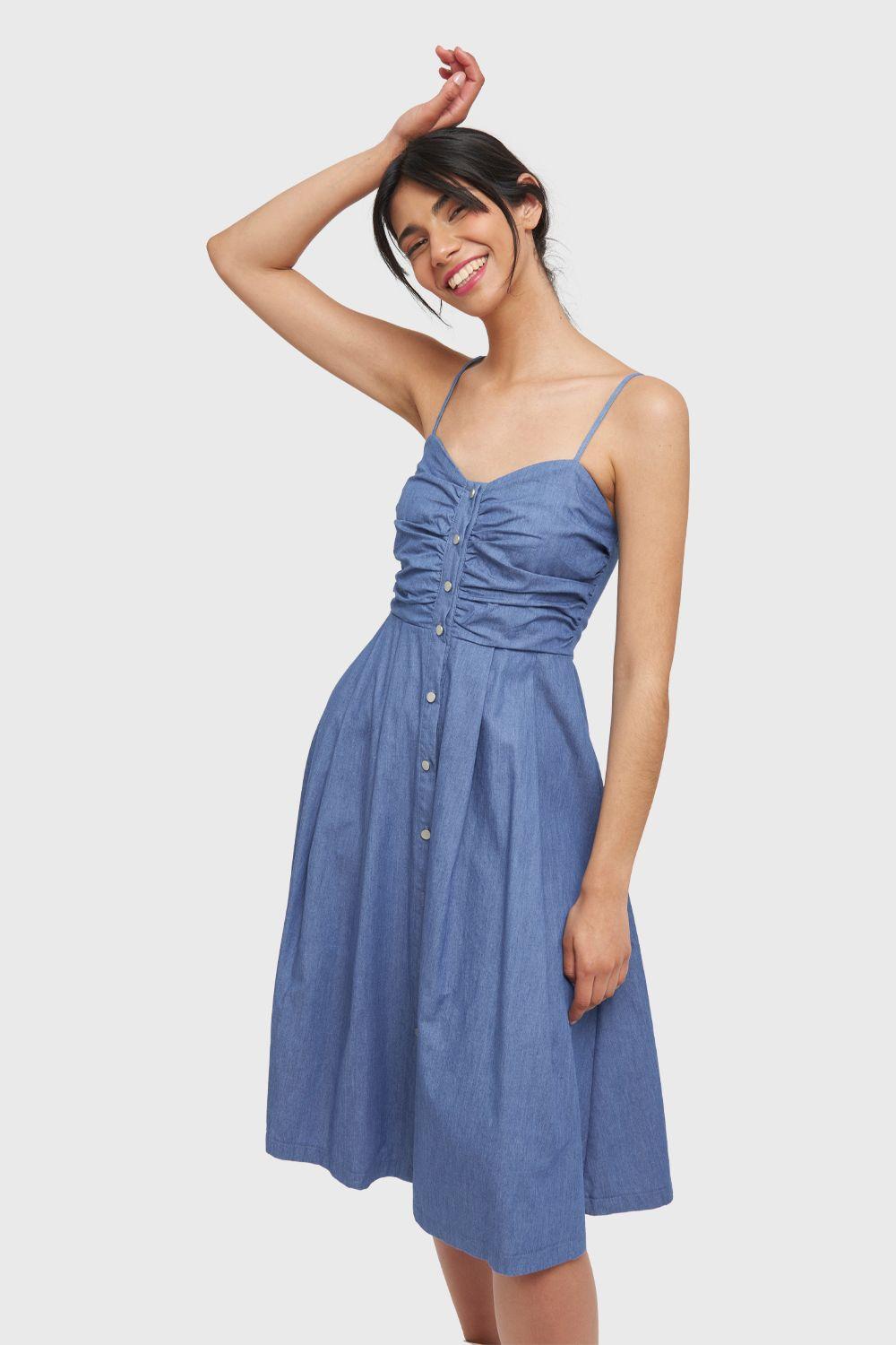 Vestido Botones Tipo Denim Azul Nicopoly-0