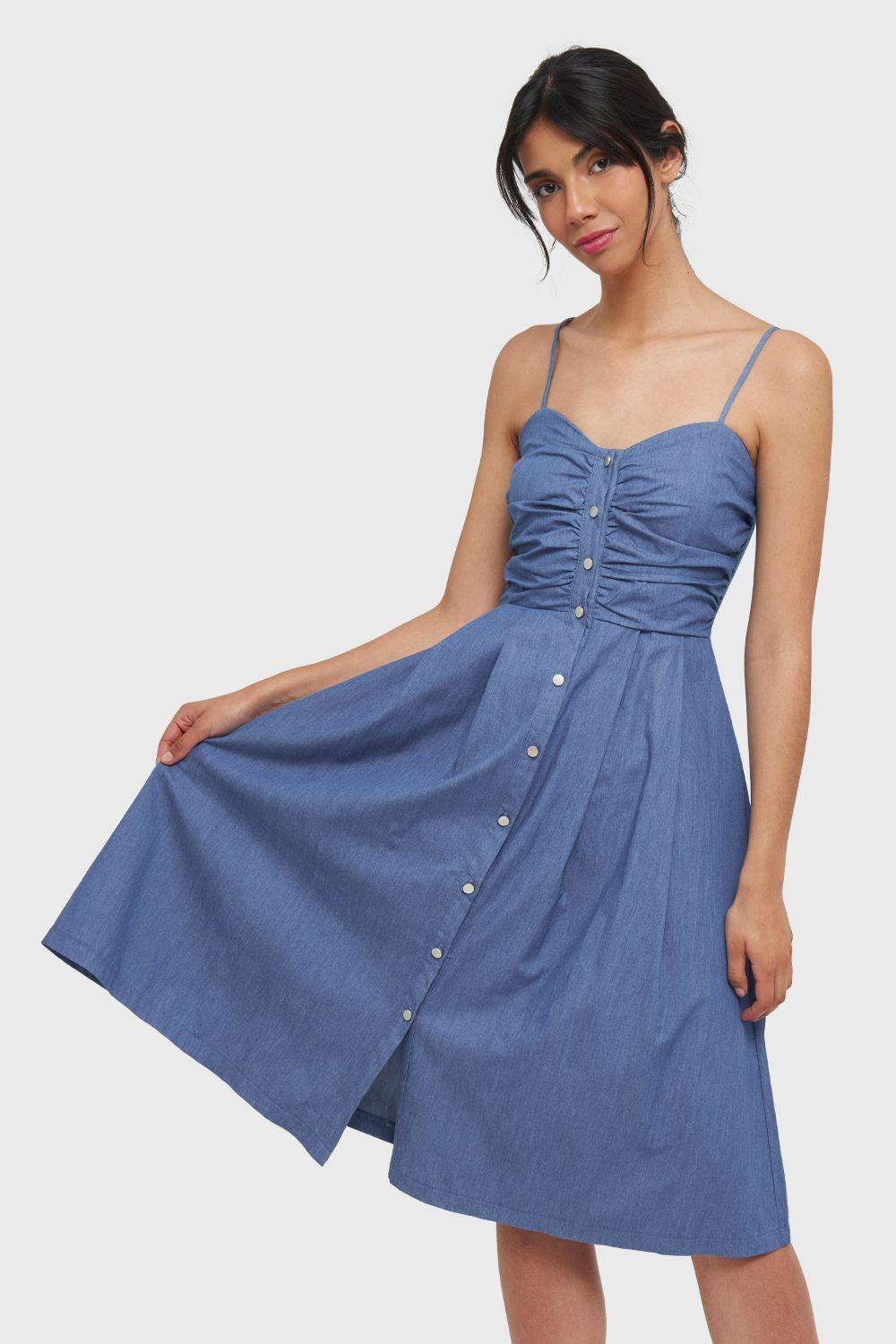 Vestido Botones Tipo Denim Azul Nicopoly-4