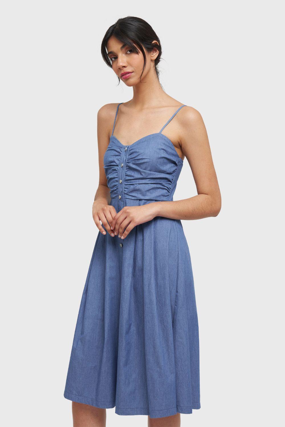 Vestido Botones Tipo Denim Azul Nicopoly-2