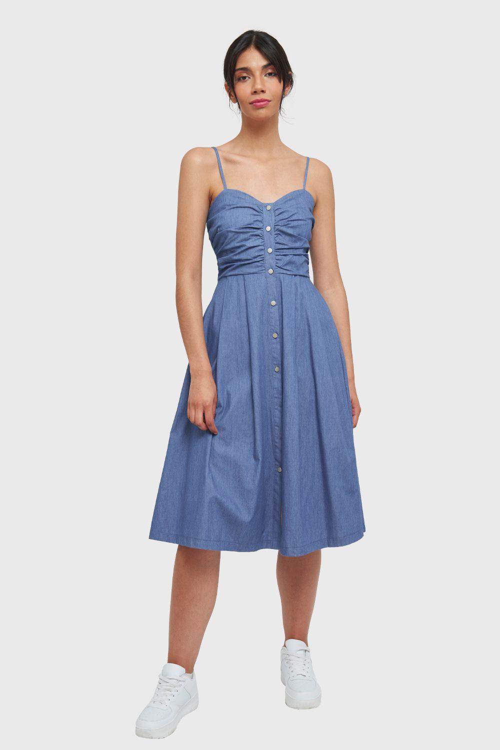 Vestido Botones Tipo Denim Azul Nicopoly-1