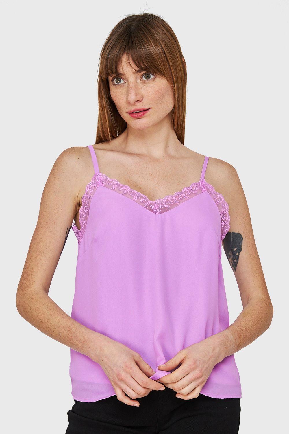 Blusa Escote V Encaje Lila Nicopoly-0