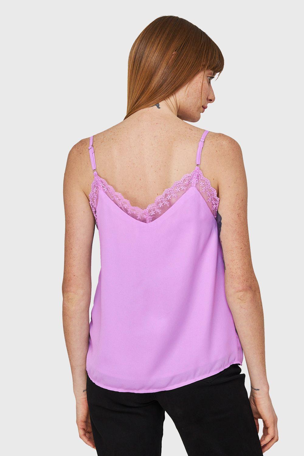 Blusa Escote V Encaje Lila Nicopoly-3