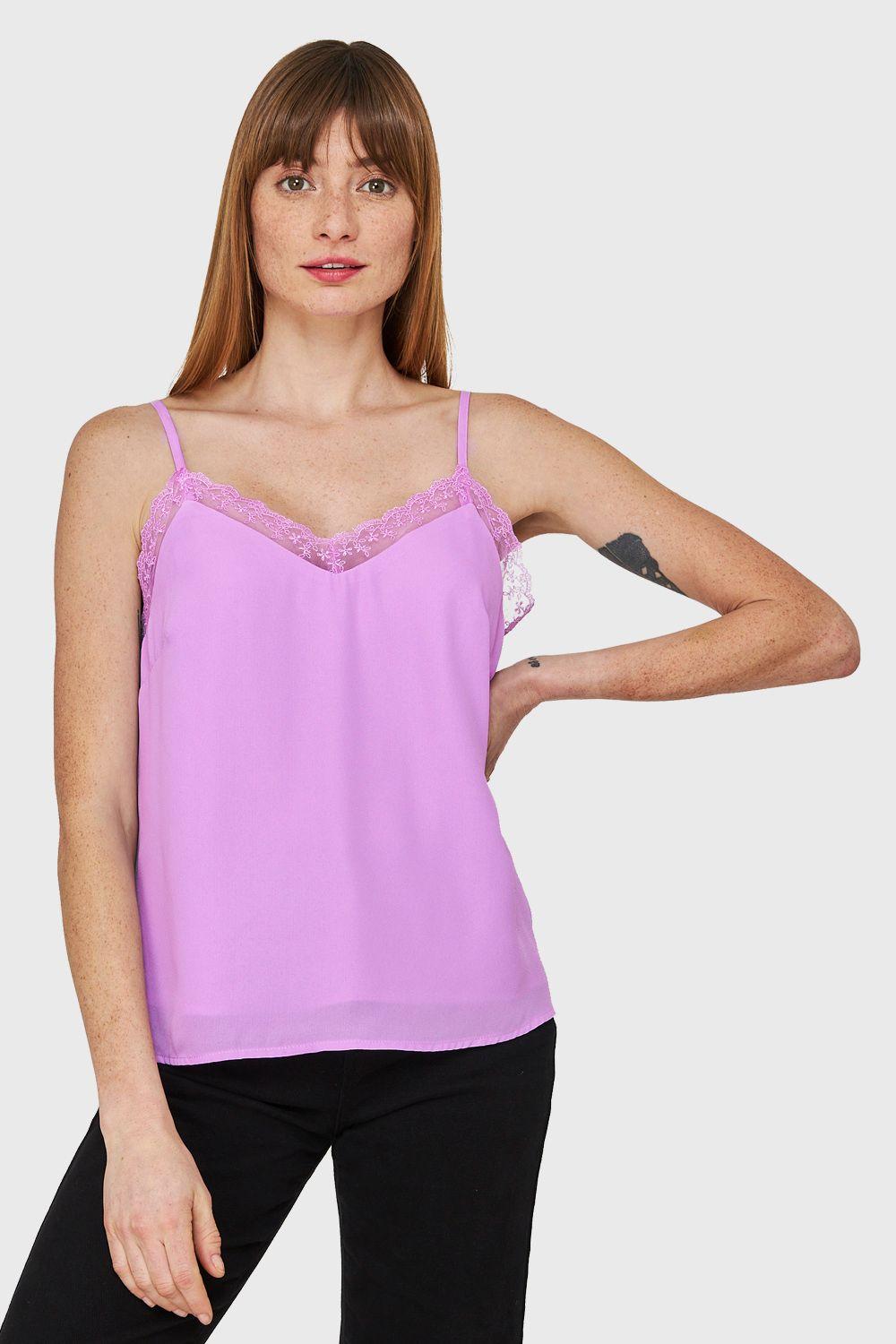 Blusa Escote V Encaje Lila Nicopoly-4