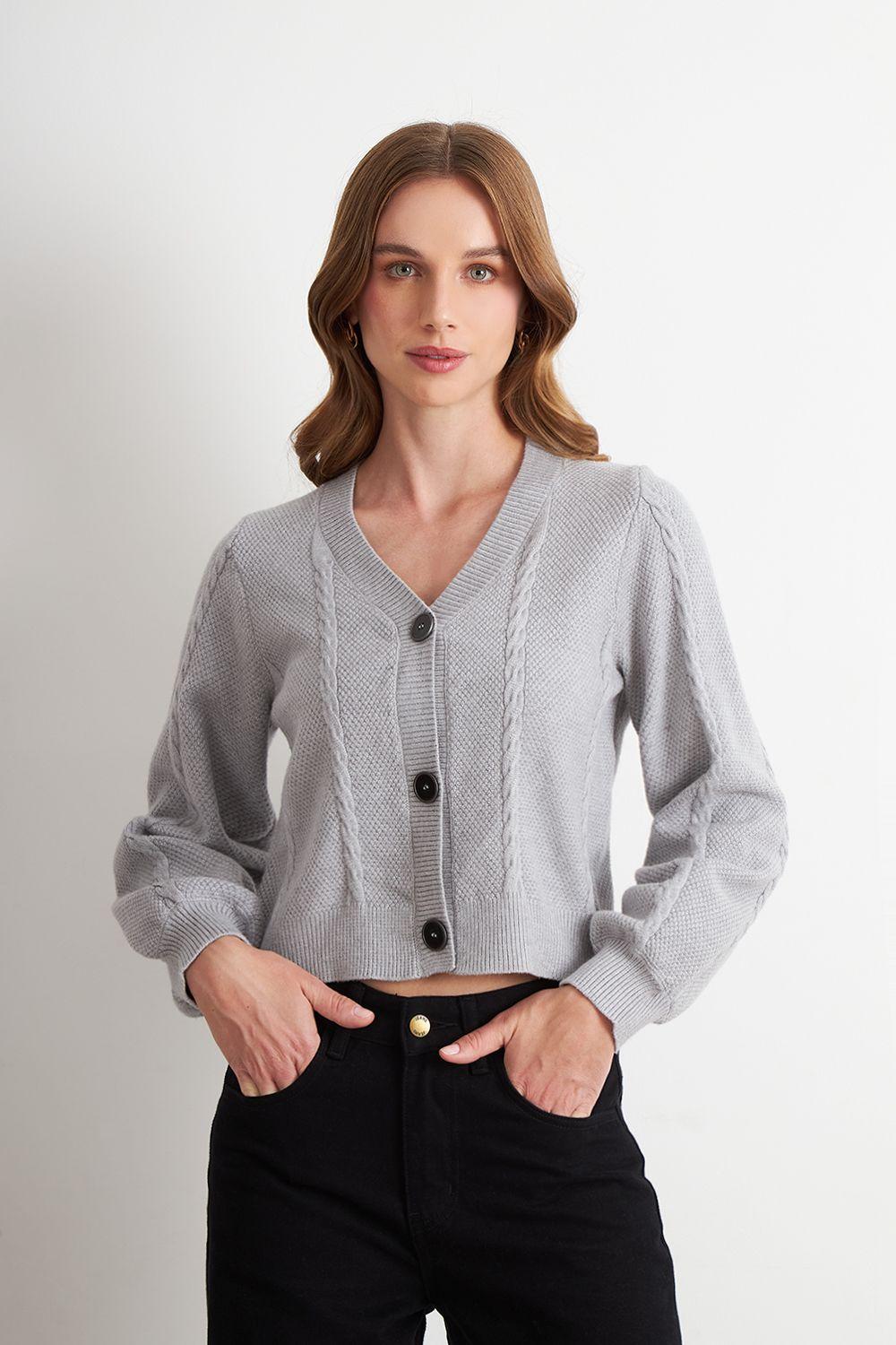 Cárdigan Diseño Trenzado Gris Nicopoly-0