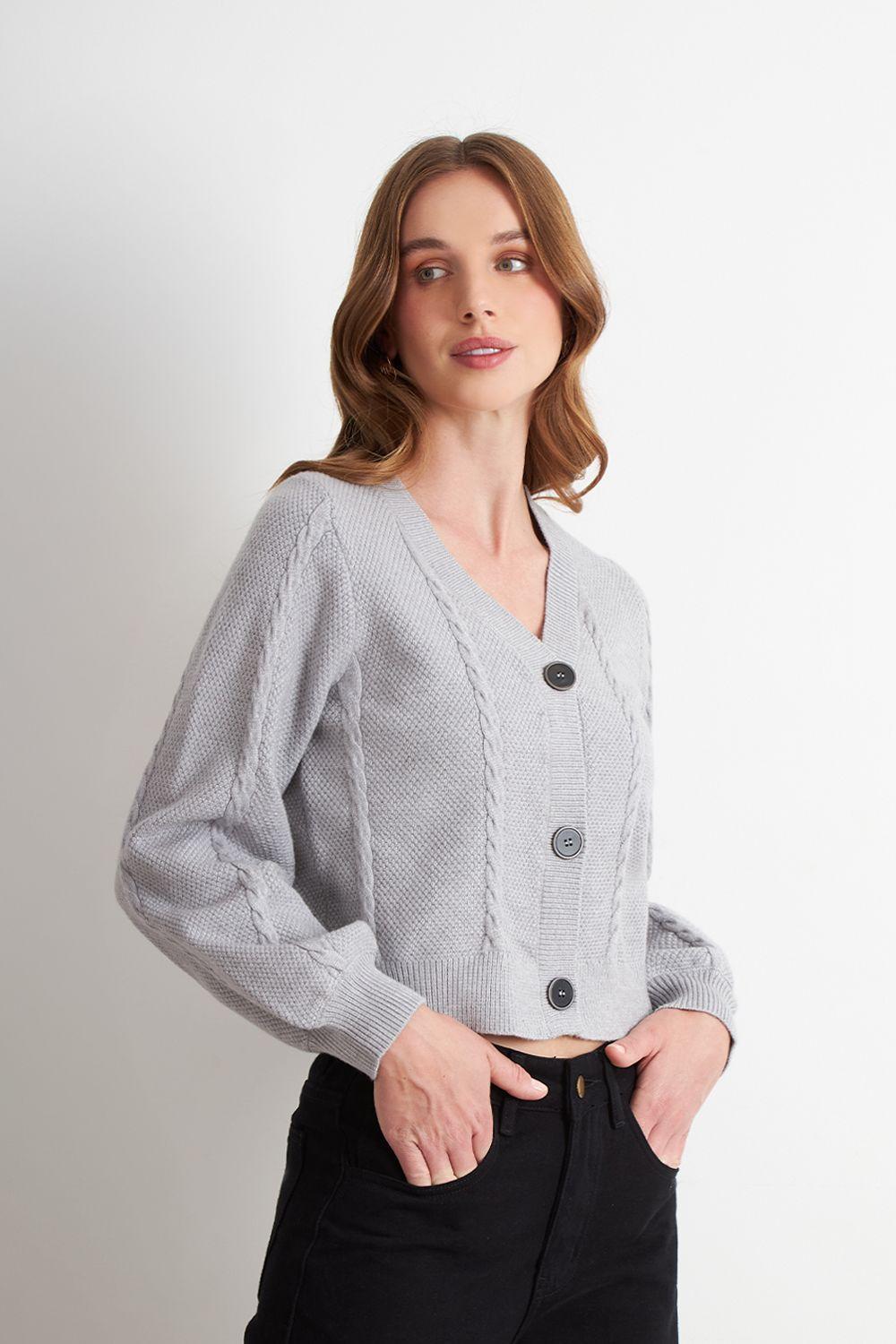 Cárdigan Diseño Trenzado Gris Nicopoly-2