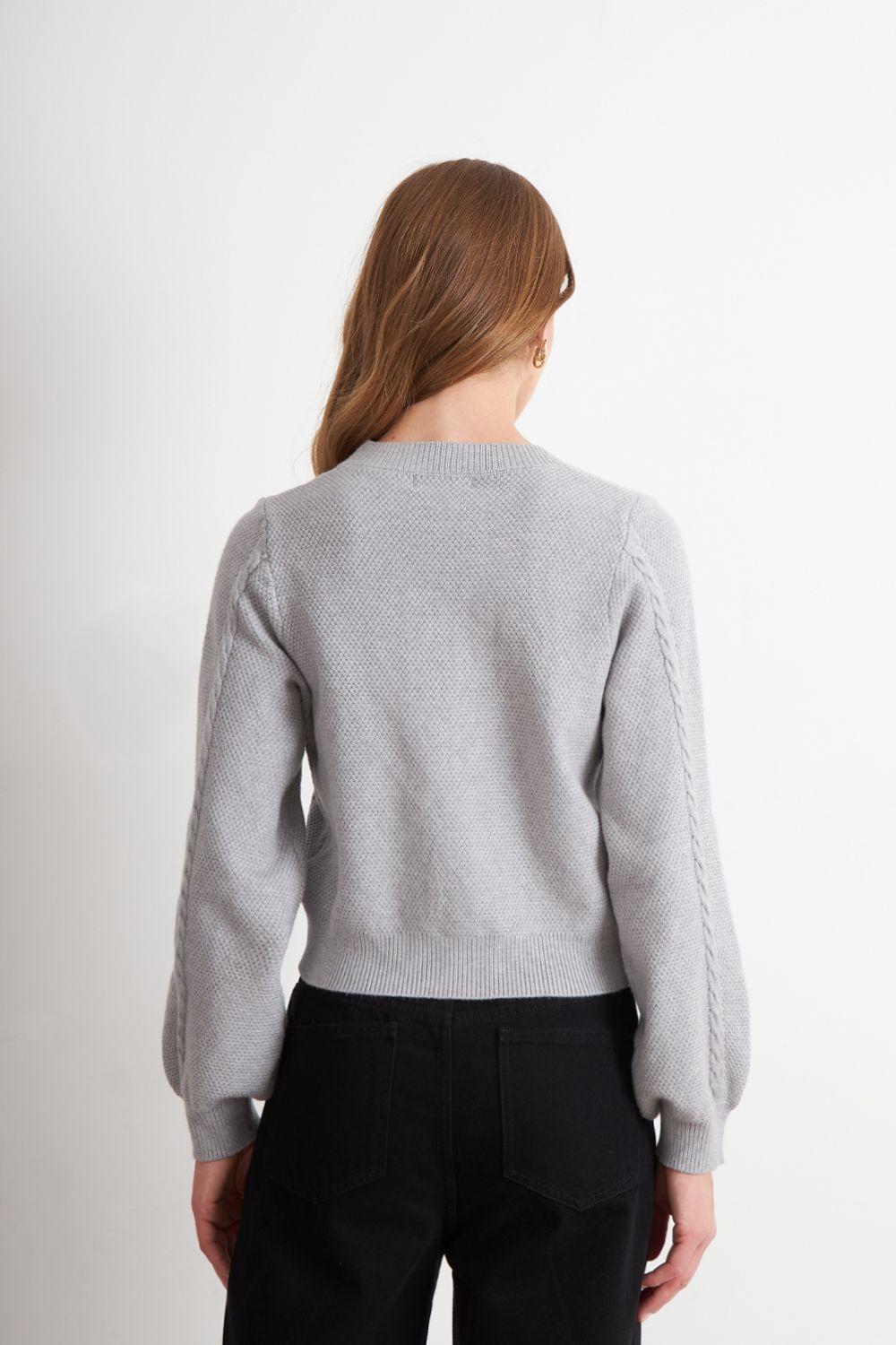 Cárdigan Diseño Trenzado Gris Nicopoly-3