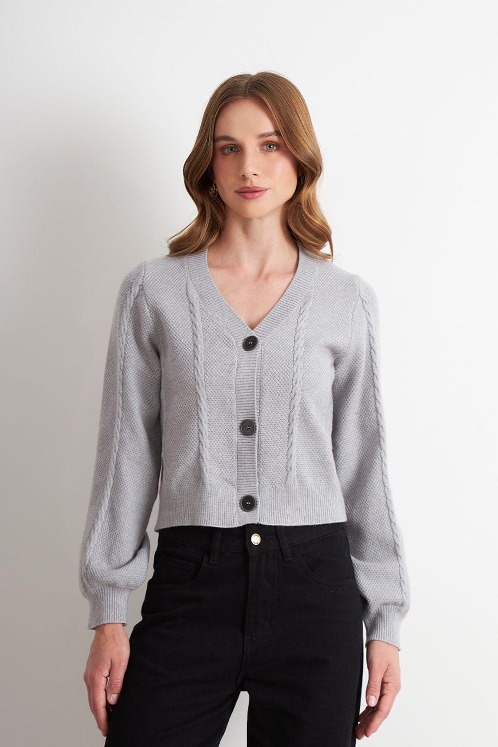 Cárdigan Diseño Trenzado Gris Nicopoly-4