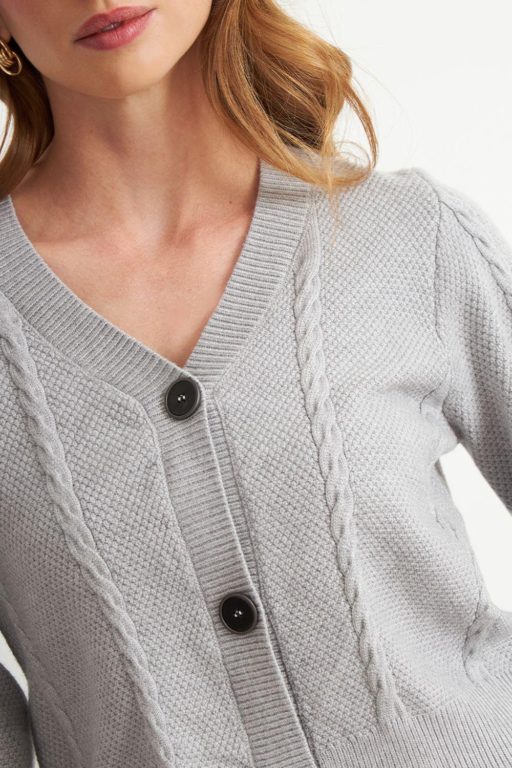 Cárdigan Diseño Trenzado Gris Nicopoly-5