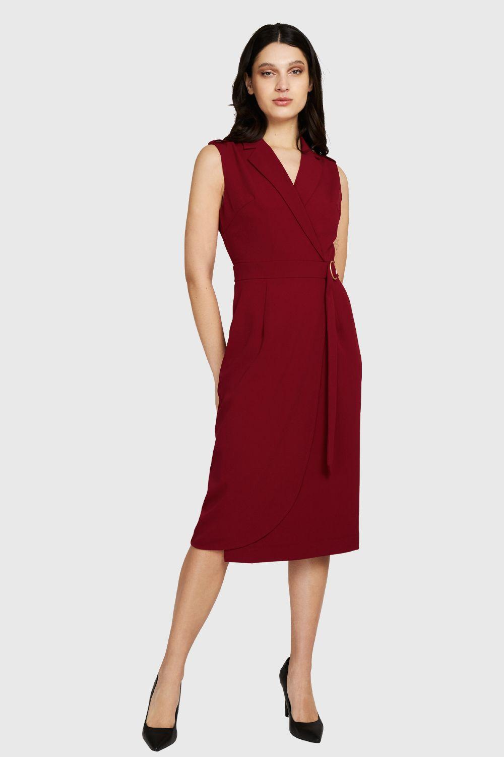 Vestido Solapa Cruzada Burdeo Nicopoly-1