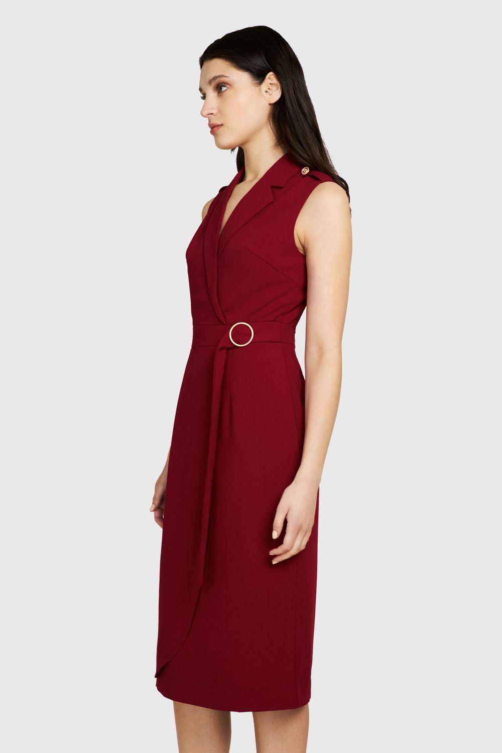 Vestido Solapa Cruzada Burdeo Nicopoly-2