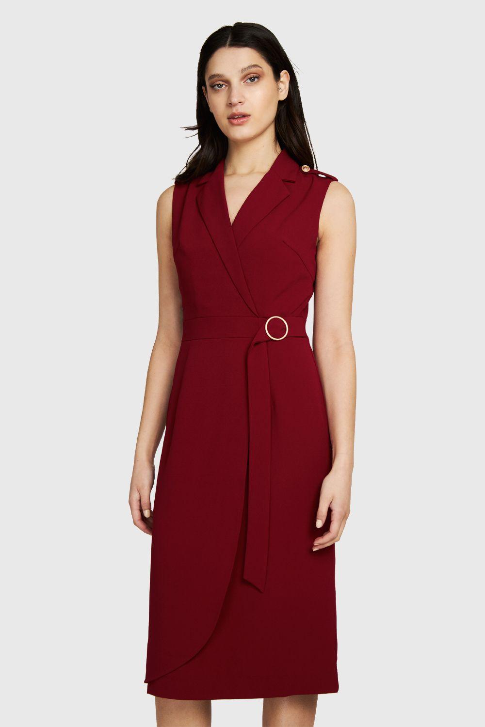 Vestido Solapa Cruzada Burdeo Nicopoly-0