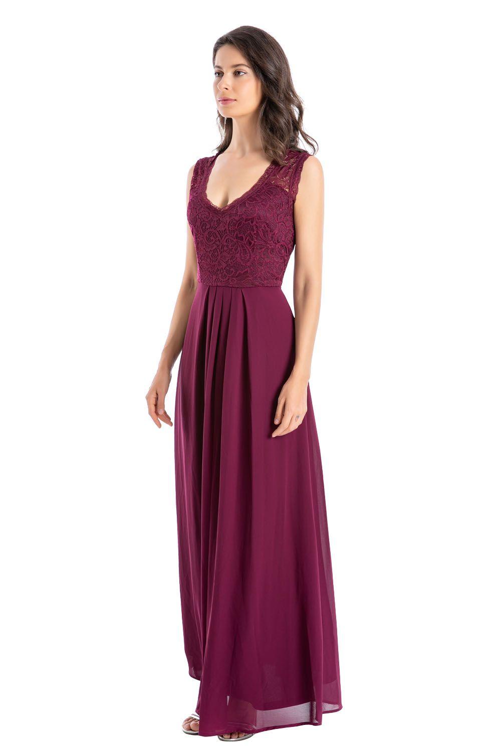 Vestido Fiesta Canesú Encaje Burdeos Nicopoly-1