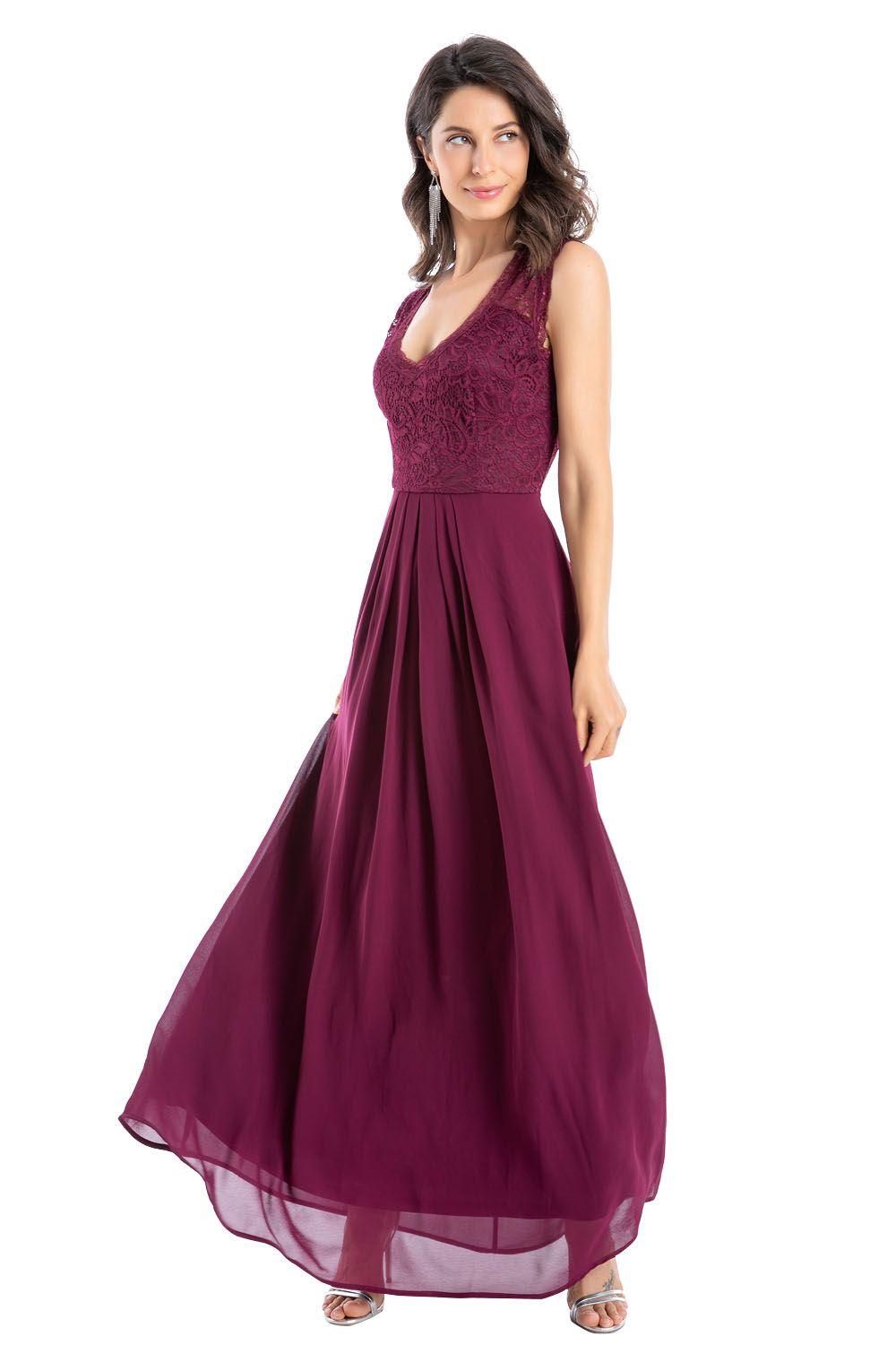 Vestido Fiesta Canesú Encaje Burdeos Nicopoly-0
