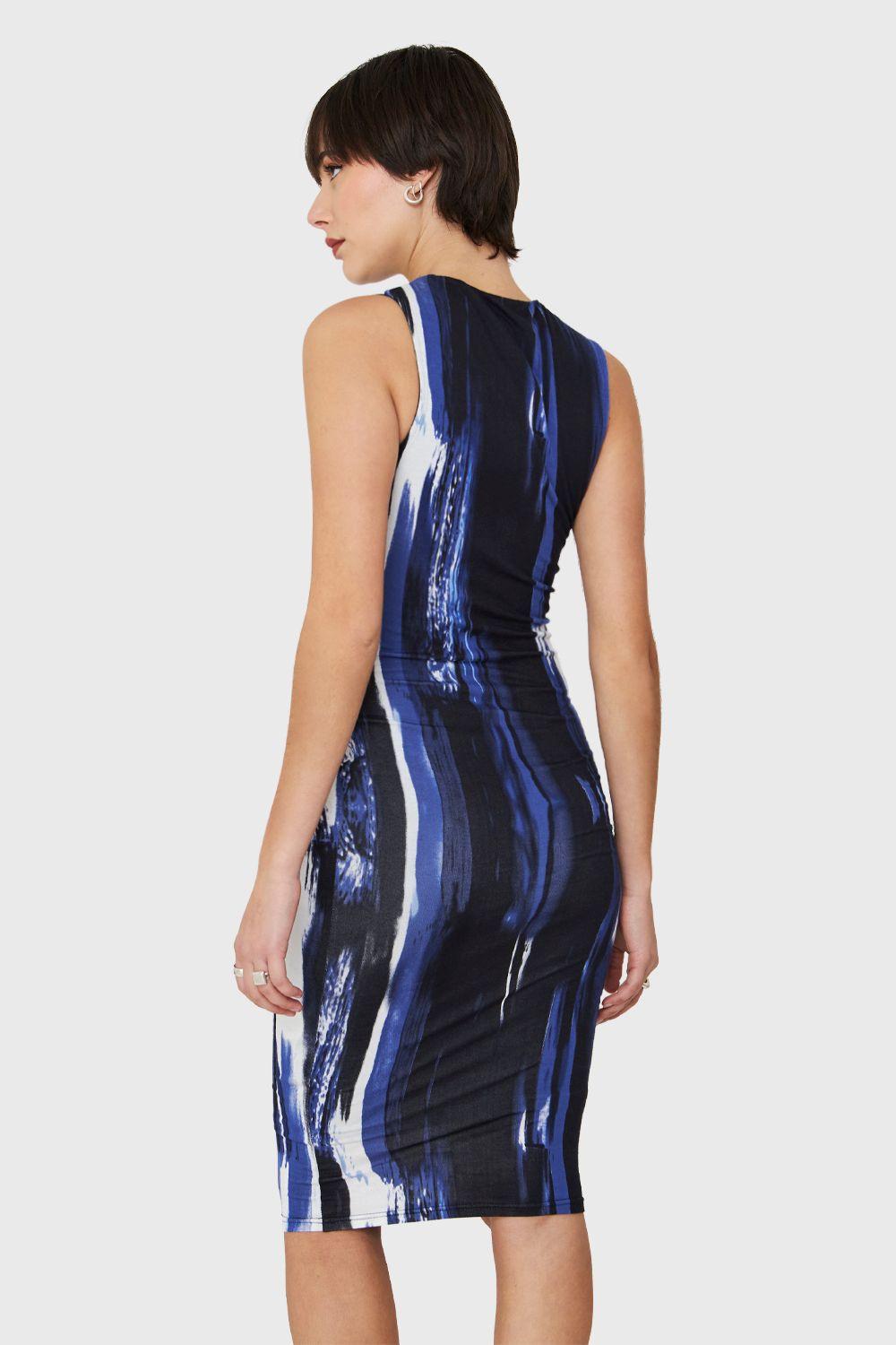 Vestido Ajustado Print Pincelado Azul Nicopoly-3