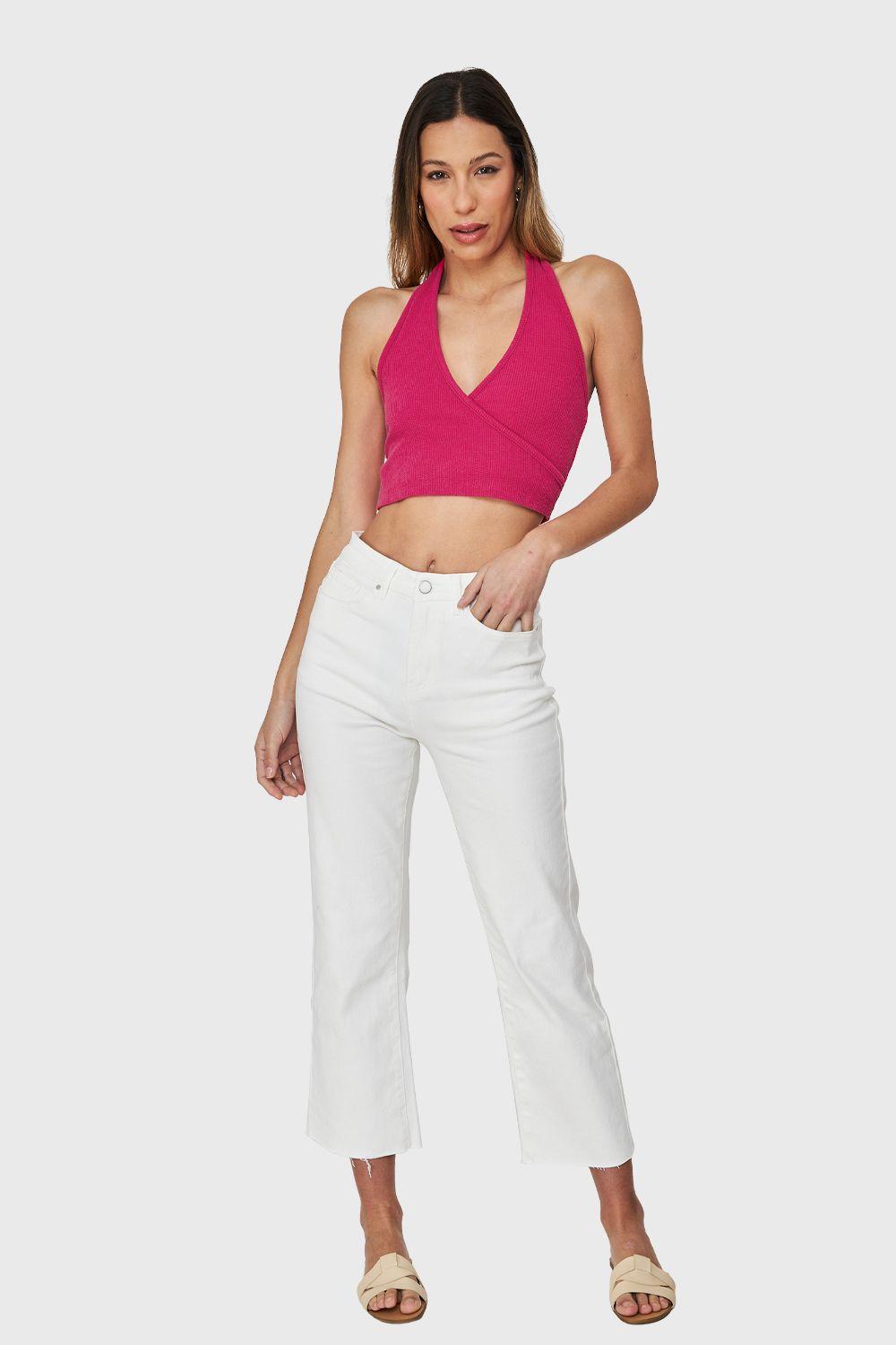 Top Escote V Cruzado Fucsia Nicopoly-1