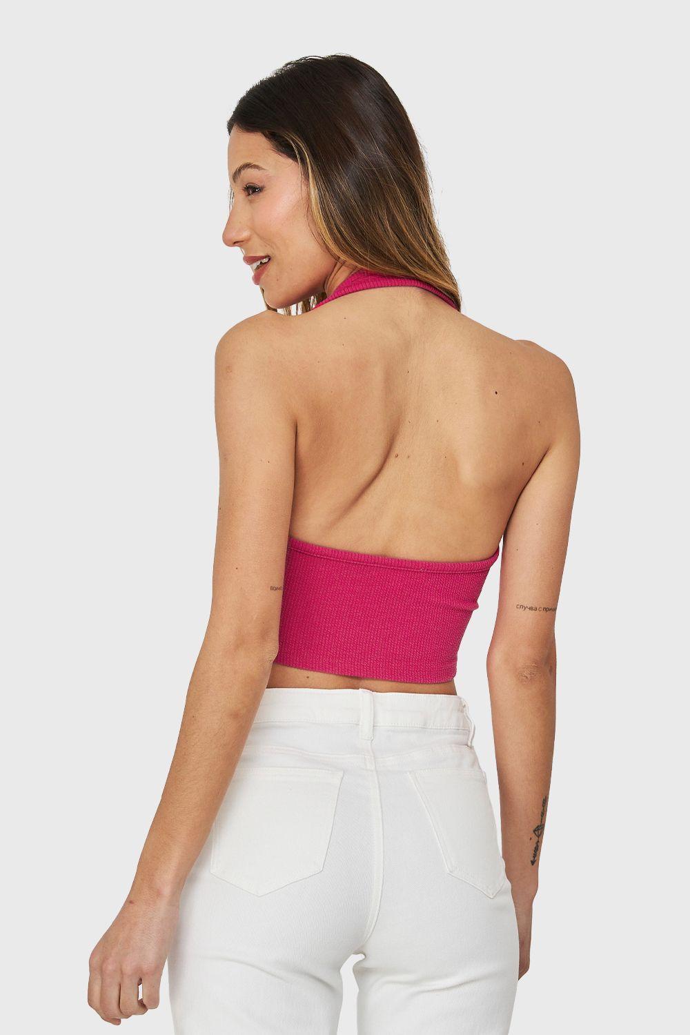 Top Escote V Cruzado Fucsia Nicopoly-3