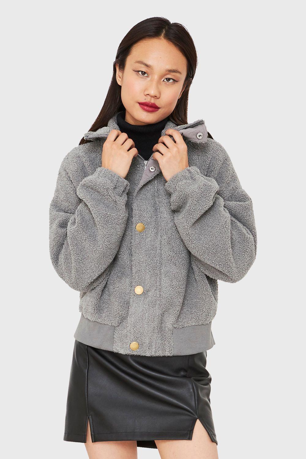 Chaqueta Teddy Cierre Y Broches Gris Nicopoly-4