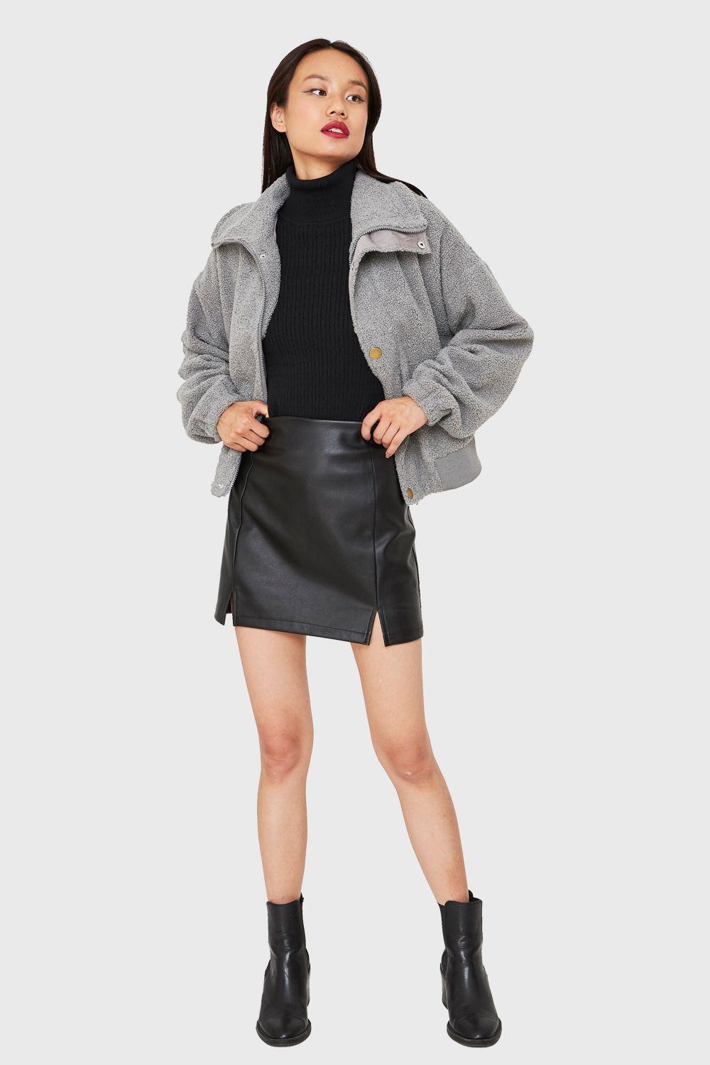 Chaqueta Teddy Cierre Y Broches Gris Nicopoly-1
