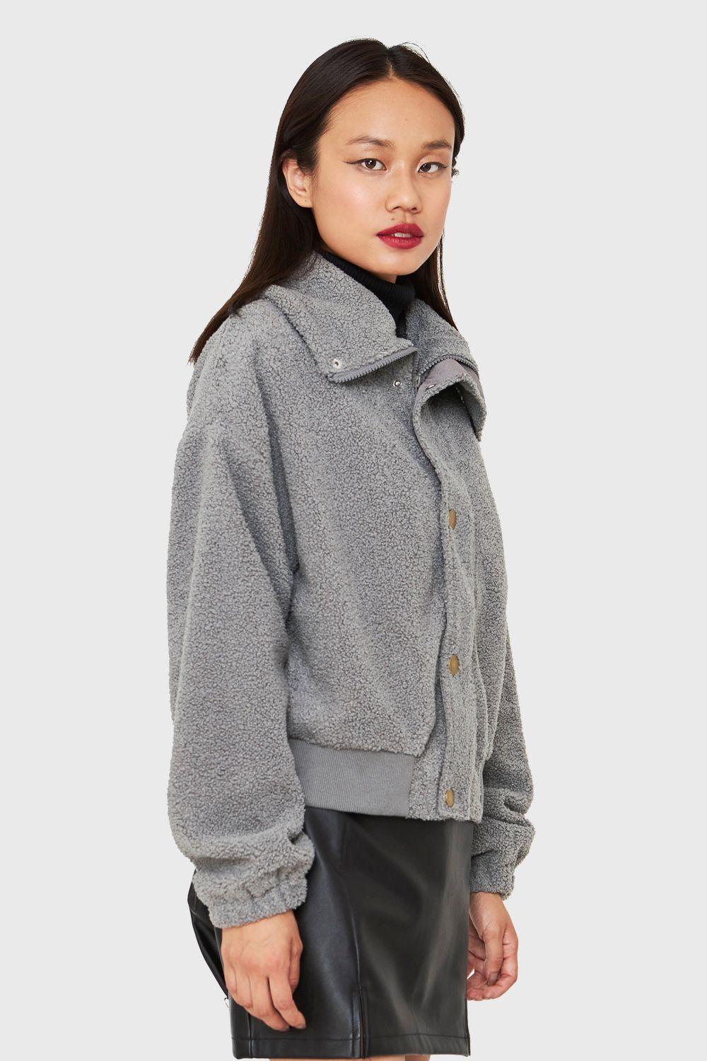Chaqueta Teddy Cierre Y Broches Gris Nicopoly-2