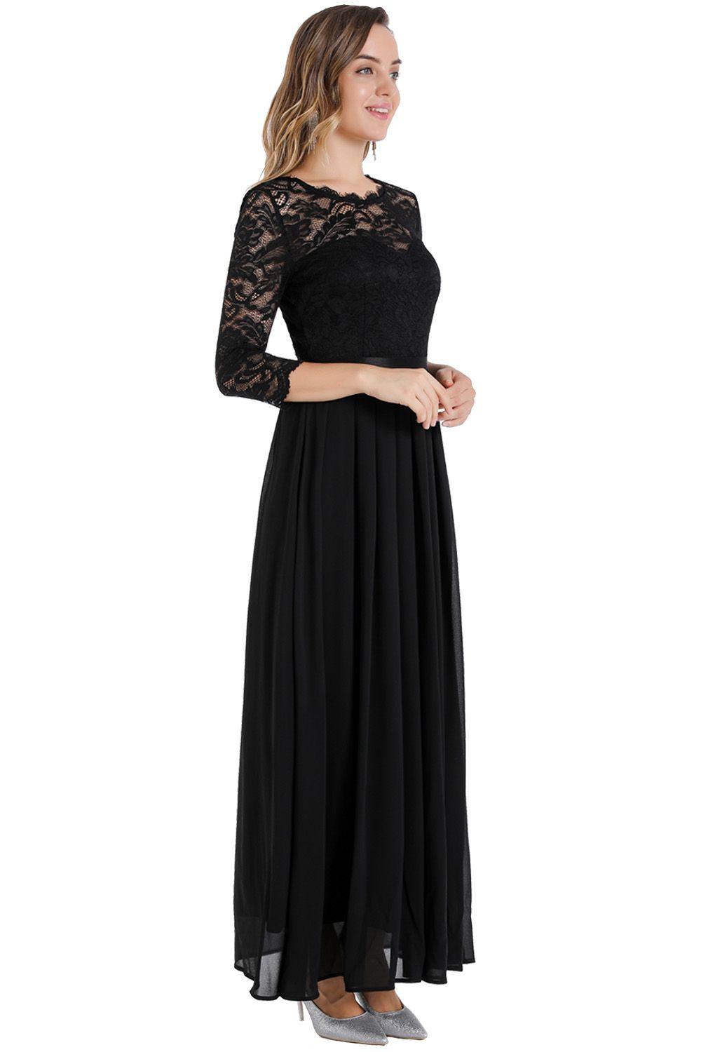 Vestido Fiesta Encaje Largo Negro Nicopoly-1