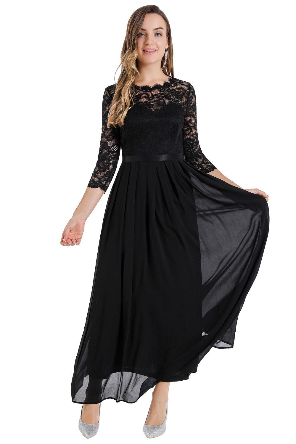 Vestido Fiesta Encaje Largo Negro Nicopoly-0