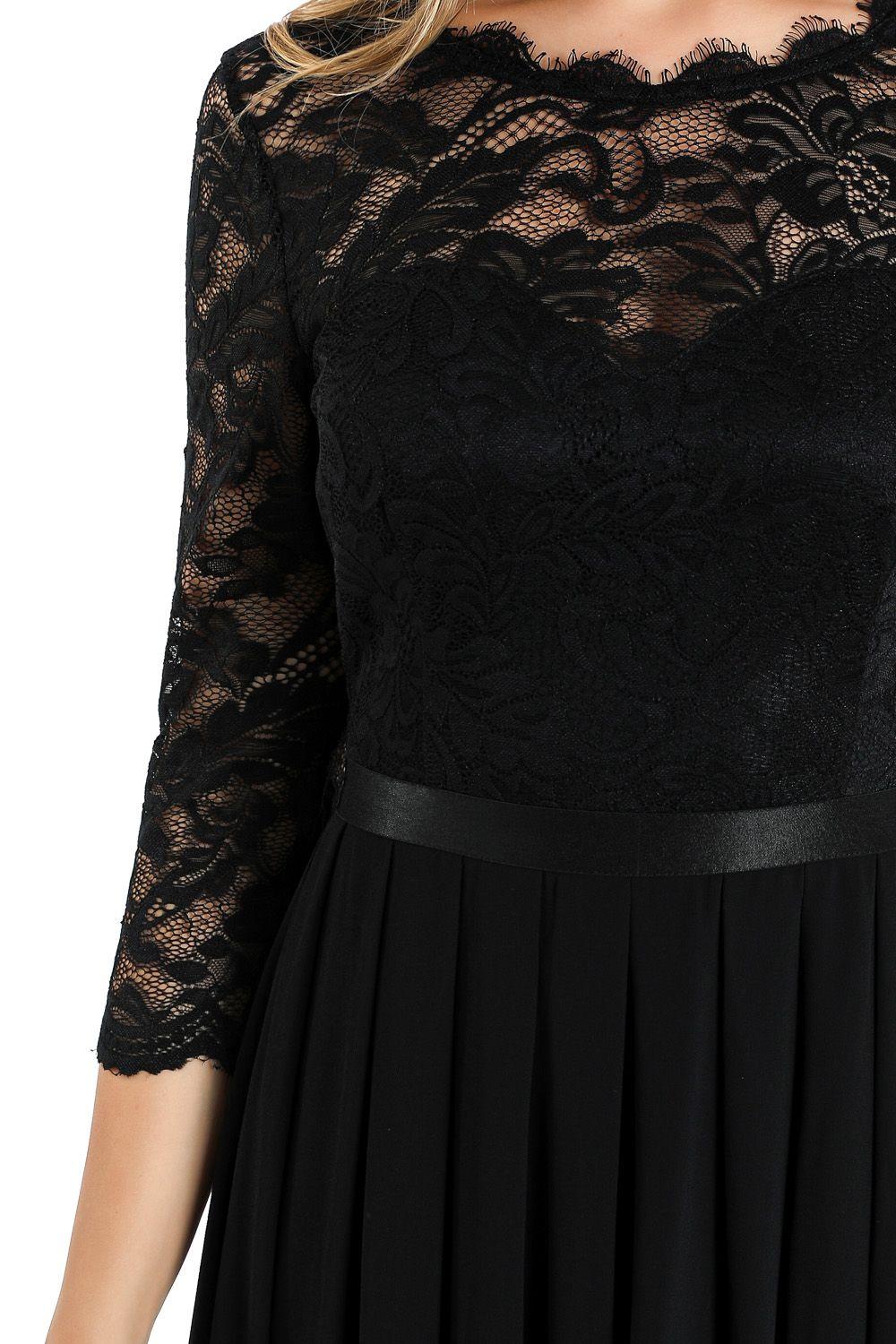 Vestido Fiesta Encaje Largo Negro Nicopoly-3