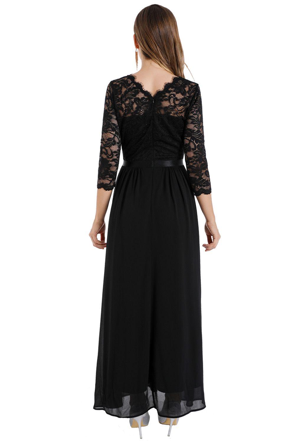 Vestido Fiesta Encaje Largo Negro Nicopoly-2