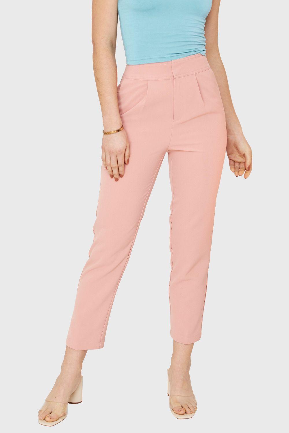 Pantalón Recto Tiro Alto Rosado Nicopoly-4