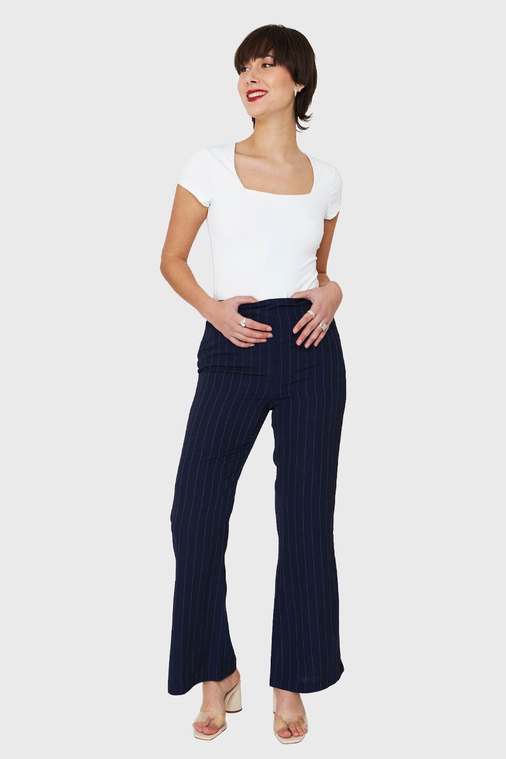 Pantalón Formal Rayas Azul Marino Nicopoly-1