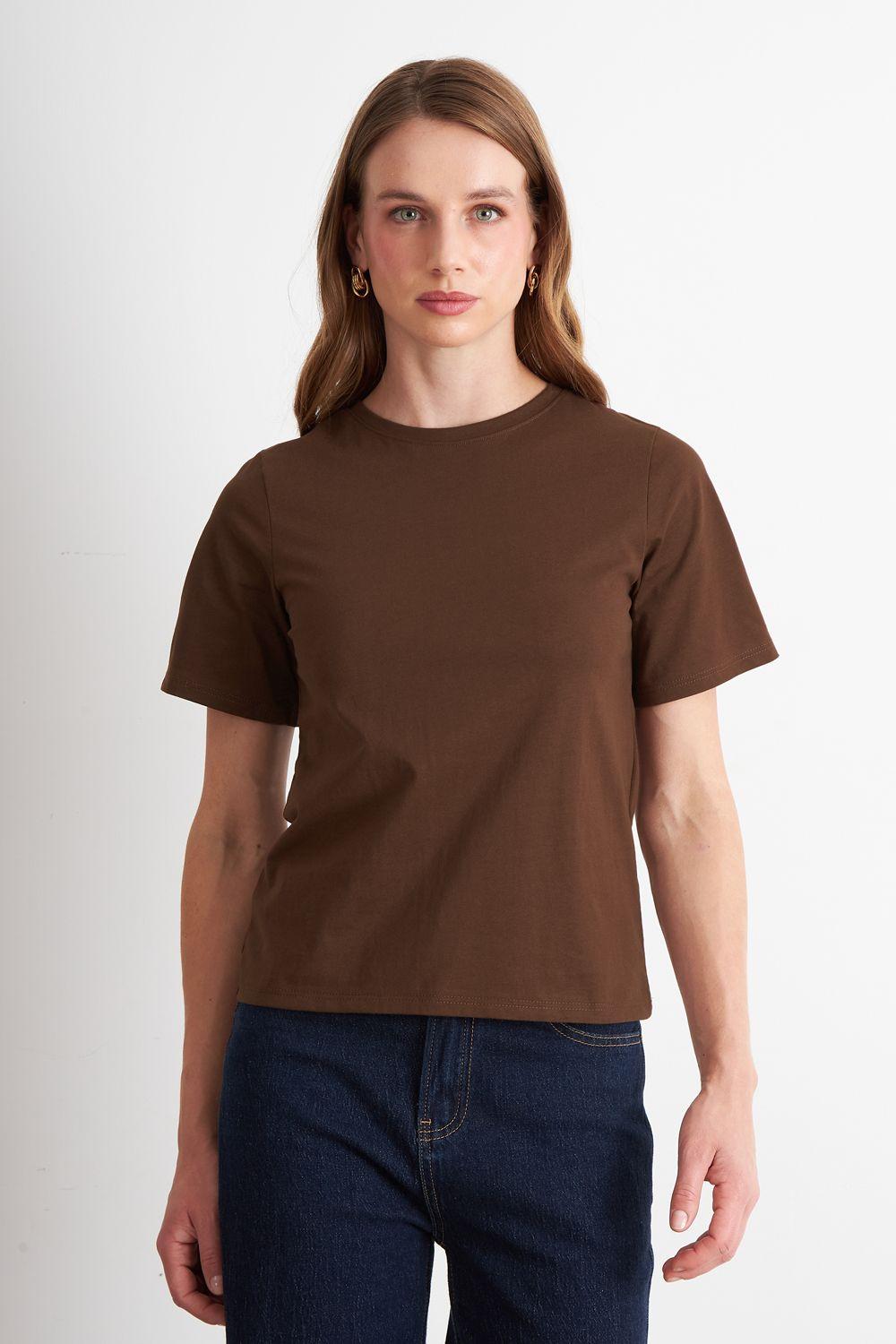 Polera Recta Manga Corta Café Nicopoly-3