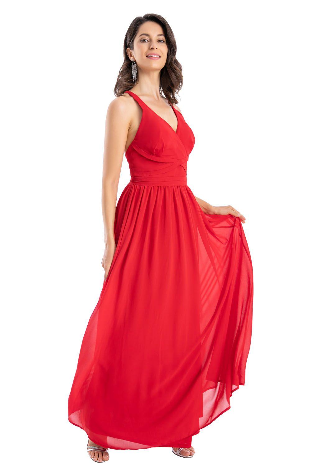 Vestido Fiesta Detalle Sesgo Rojo Nicopoly-0