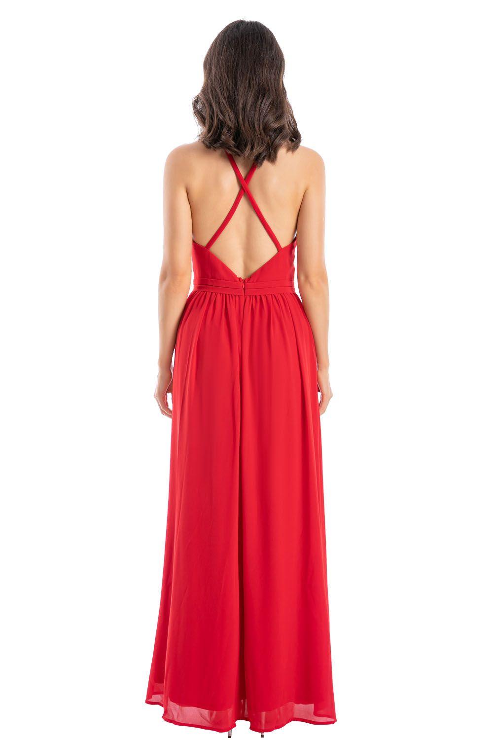 Vestido Fiesta Detalle Sesgo Rojo Nicopoly-2