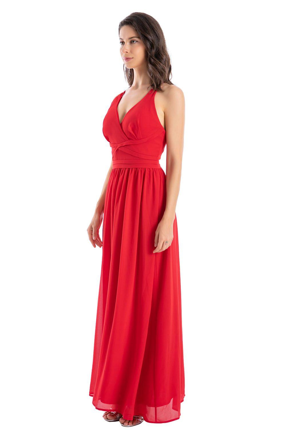 Vestido Fiesta Detalle Sesgo Rojo Nicopoly-1