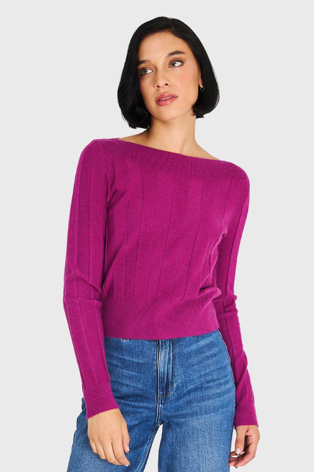 Sweater Acanalado Cuello Bote Lila Nicopoly-4
