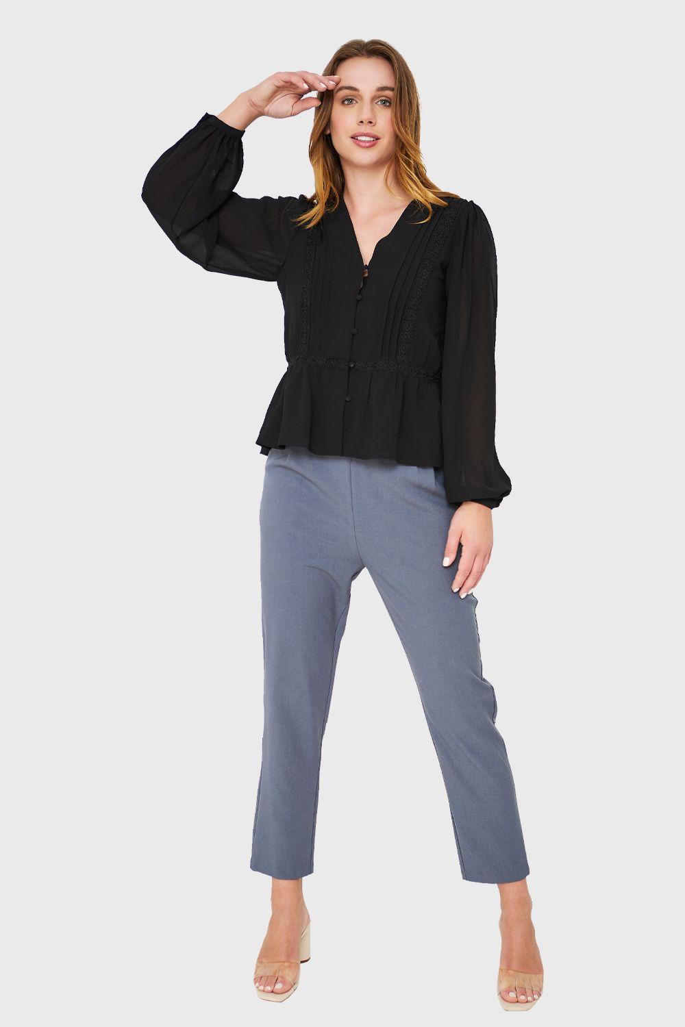 Blusa Peplum Botones Negro Nicopoly-1