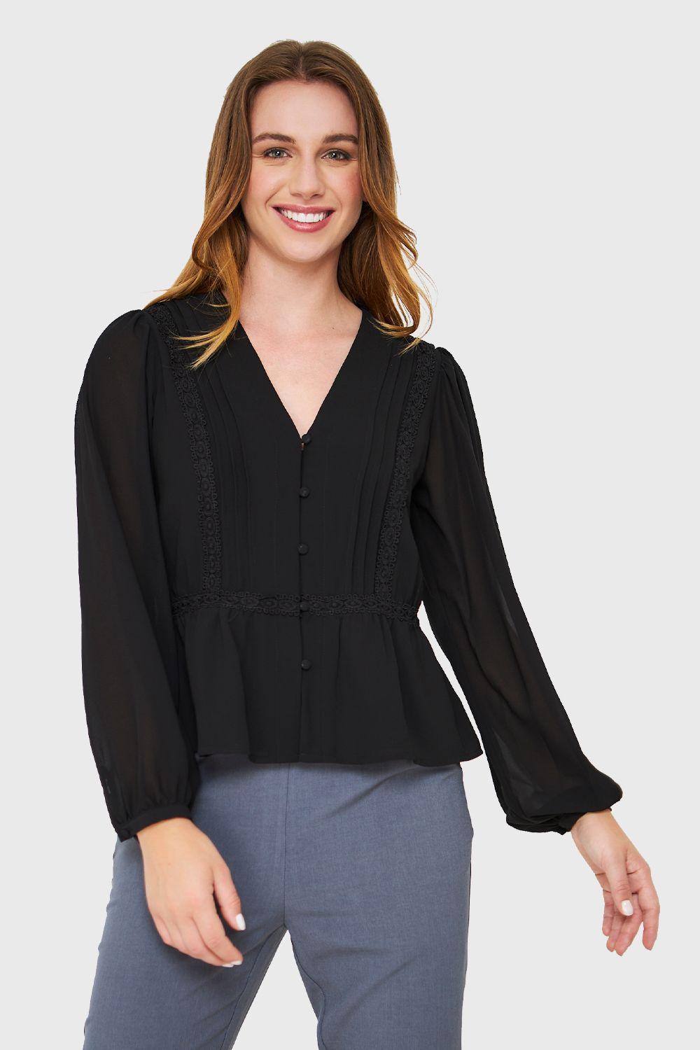 Blusa Peplum Botones Negro Nicopoly-0