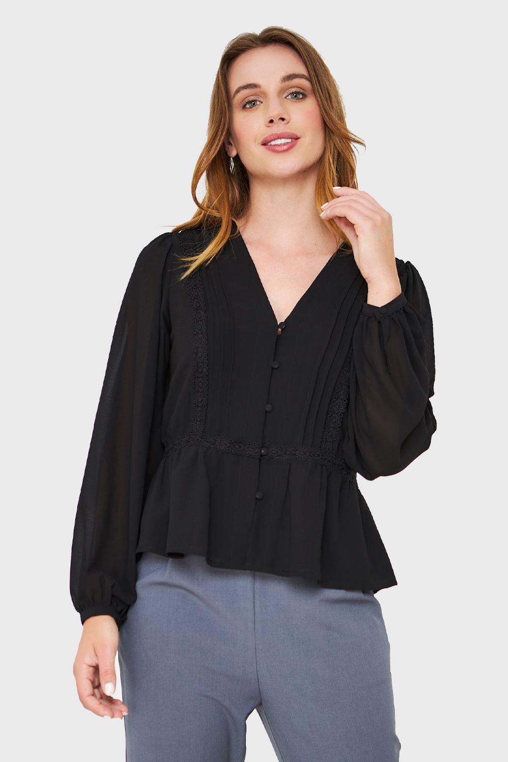 Blusa Peplum Botones Negro Nicopoly-4