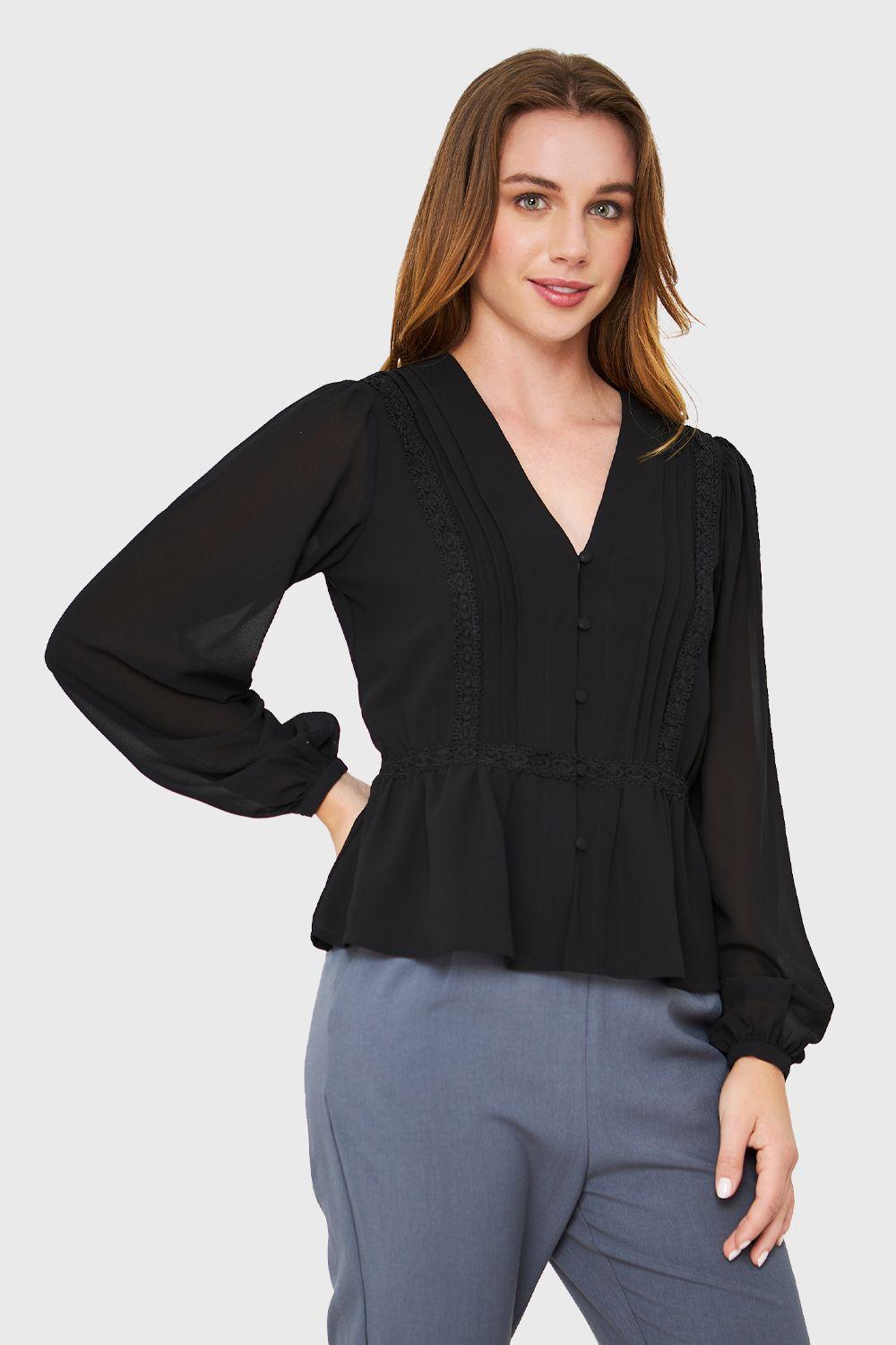 Blusa Peplum Botones Negro Nicopoly-2