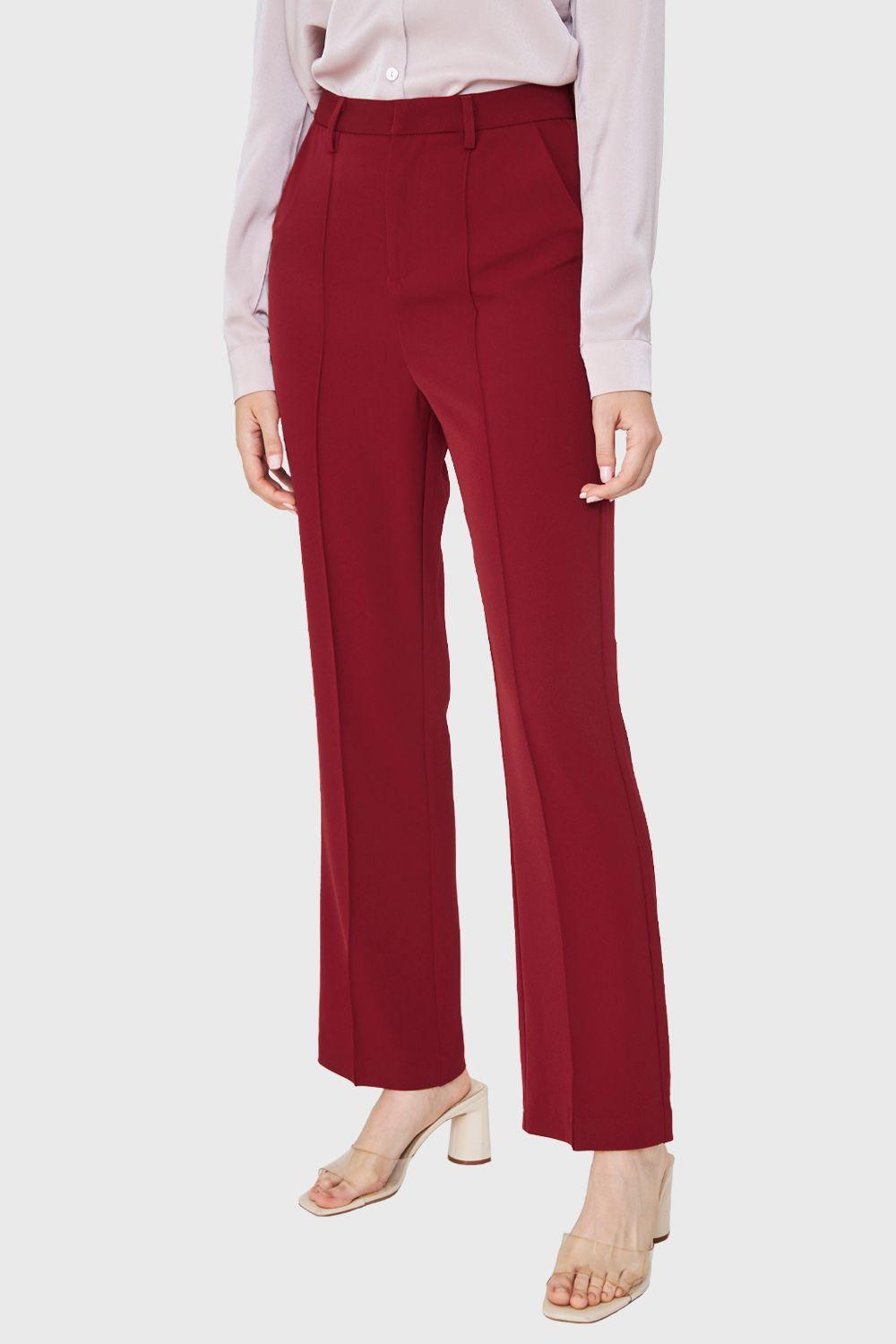Pantalón Con Costuras Frontales Recto Burdeos Nicopoly-2