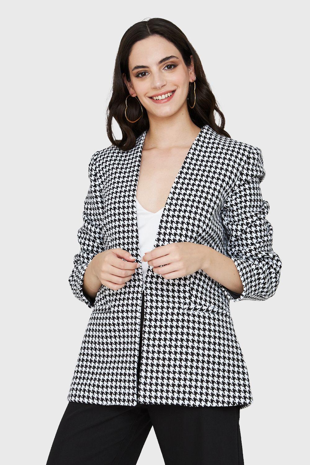 Blazer Pied De Poule Negro Nicopoly-4