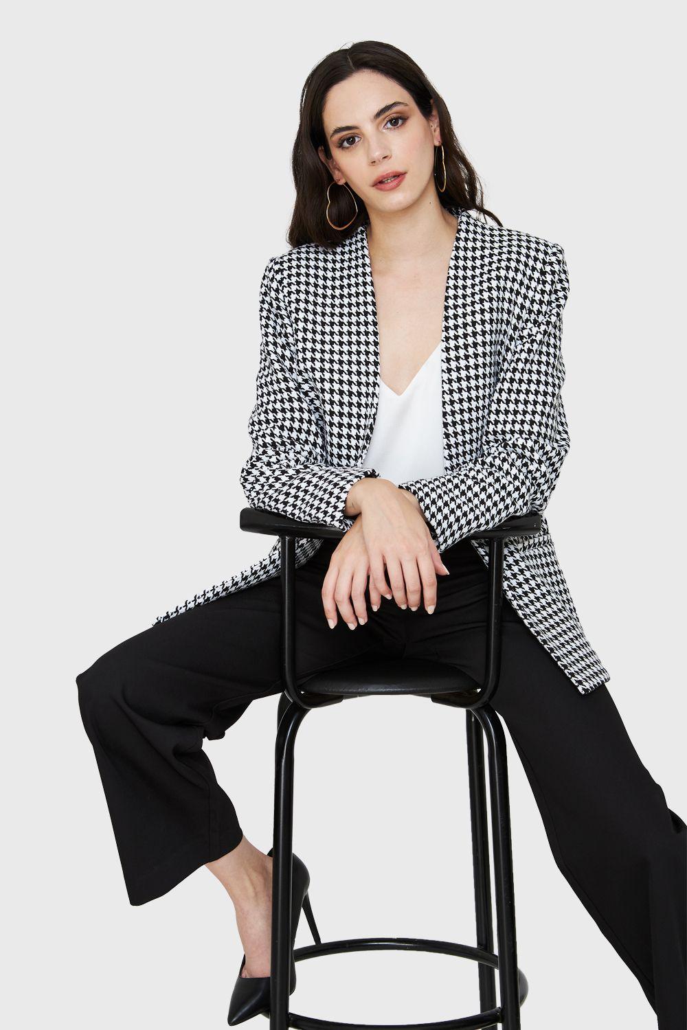Blazer Pied De Poule Negro Nicopoly-0
