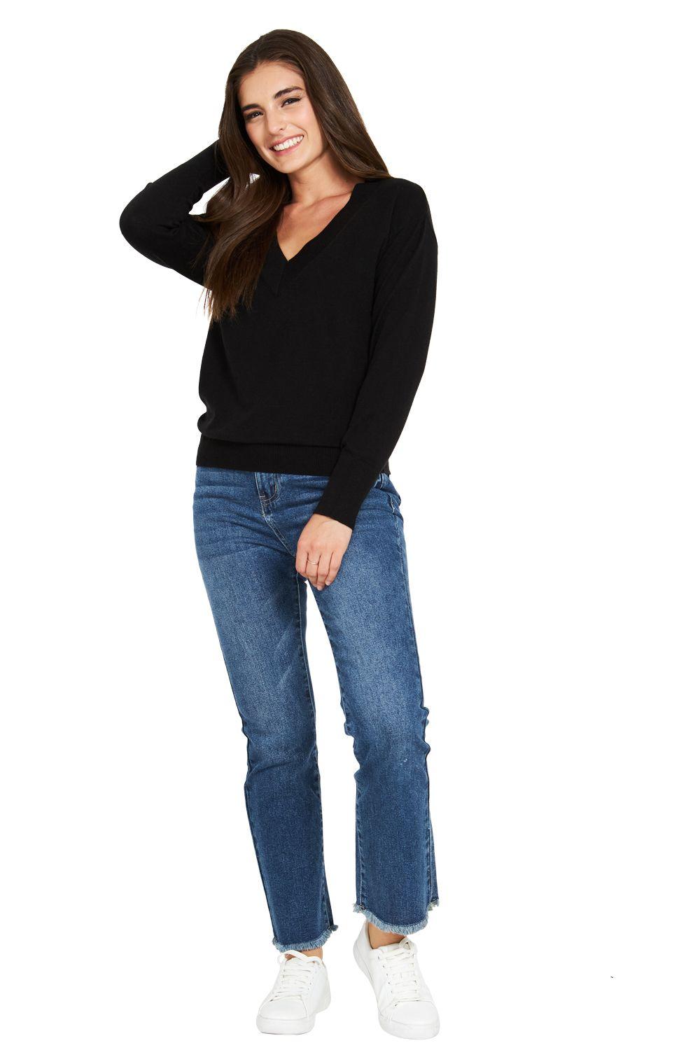 Sweater Escote V Negro Nicopoly-1