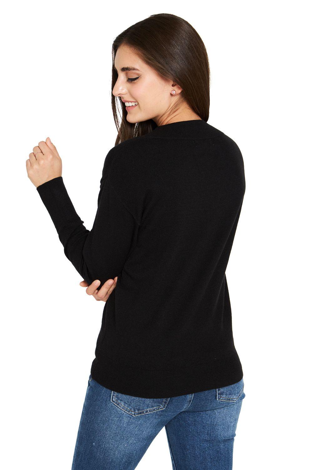 Sweater Escote V Negro Nicopoly-3
