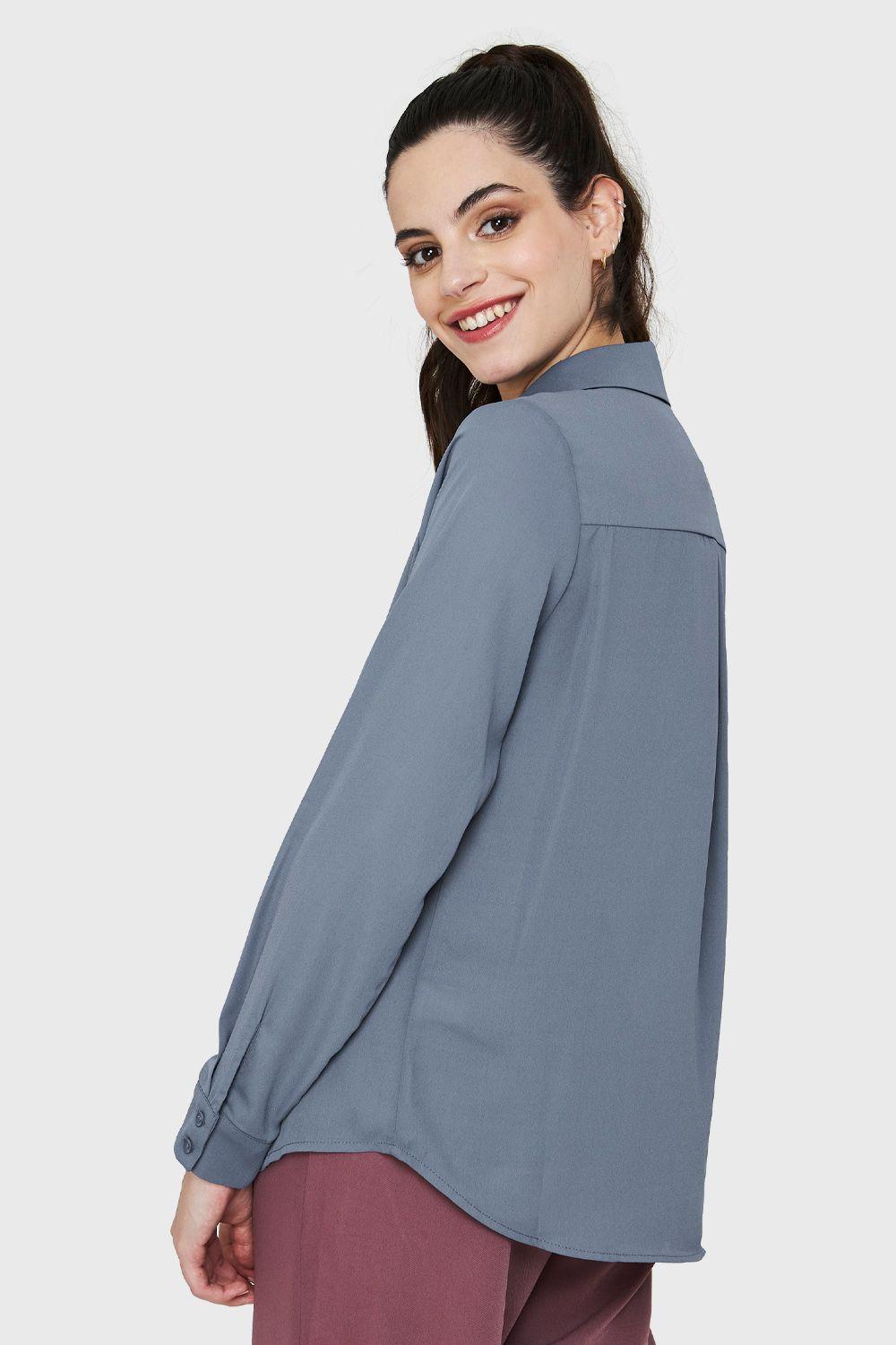 Blusa Básica Botonera Invisible Azul Acero Nicopoly-3