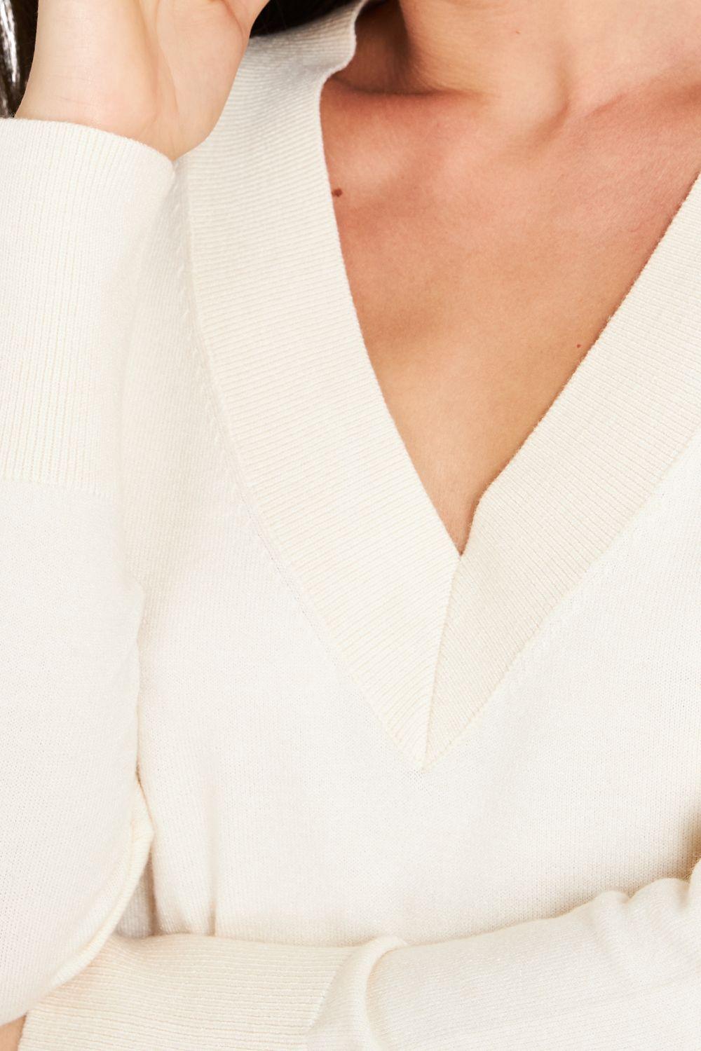 Sweater Escote V Blanco Nicopoly-4