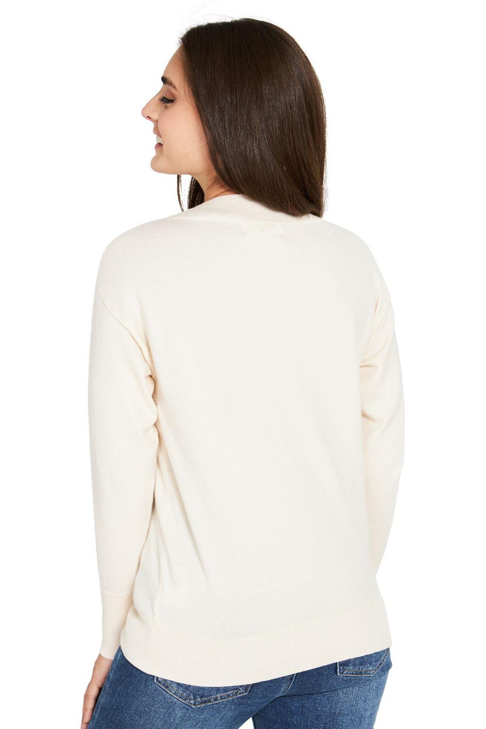 Sweater Escote V Blanco Nicopoly-3