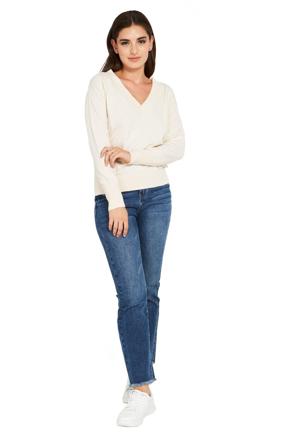 Sweater Escote V Blanco Nicopoly-1