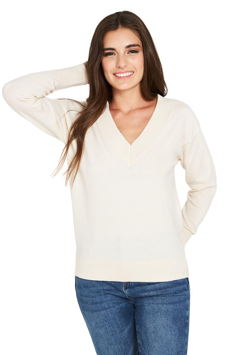 Sweater Escote V Blanco Nicopoly-0